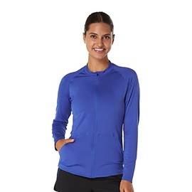 Speedo Women's Solid Full Zip Long Sleeve Crew Neck Rashguard - Dazzling Blue, Size Medium