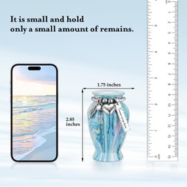 Dletay Small Urns for Human Ashes Keepsake 2.85 Inch Memorial Mini Cremation Urn for Women Men Aluminum Decorative Funeral Urns - Ocean Blue