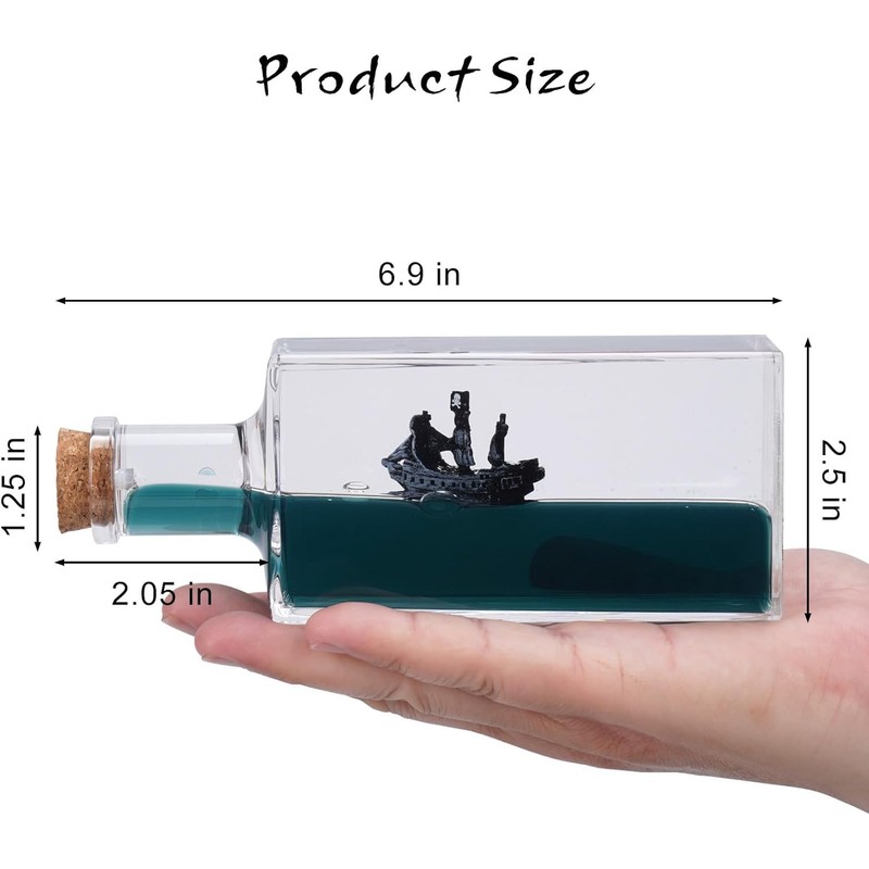 Unsinkable Boat Black Pearl Pirate Ship in a Box Bottle