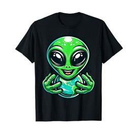 Cartoon Alien Character Holding Earth For Kids T-Shirt