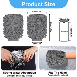 vsshe Microfiber Car Washing Mitts 2PCS, Premium Car Wash Mitt, Anti-Streak and Anti-Scratch Cleaning Kit, Highly Absorbent 100% Scratch-Free, Better Than Cars Wash Sponge, for Drying Detail Cleaning