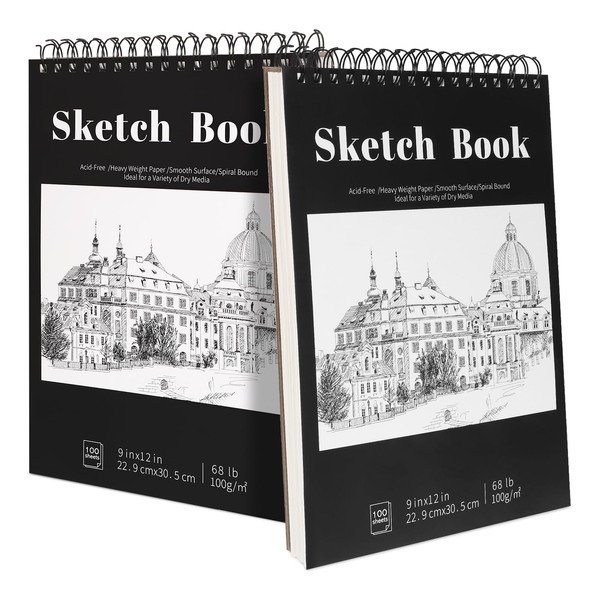 2 Pack Sketch Book, 9 x 12 Inch Spiral Bound
