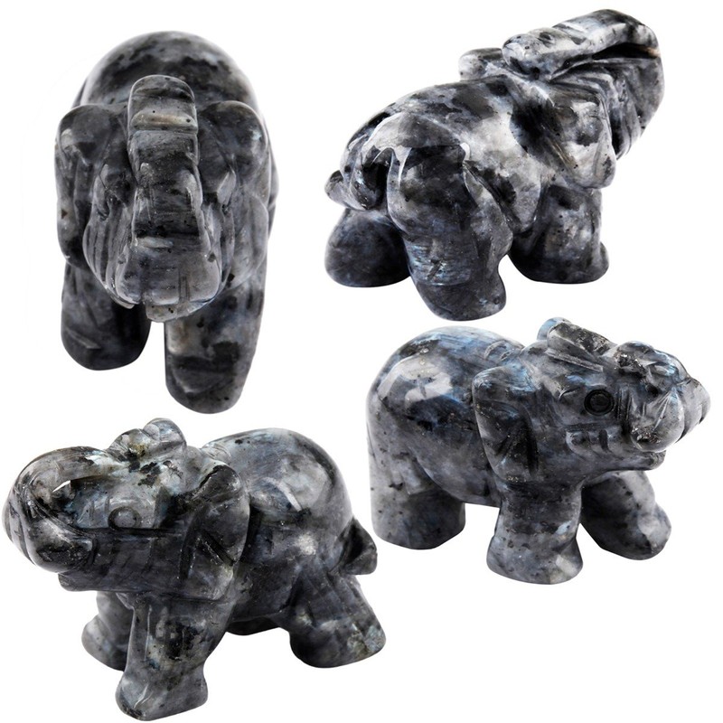 mookaitedecor Natural Labradorite Elephant Ornament Figurine,Healing Crystal Energy Gemstone Reiki