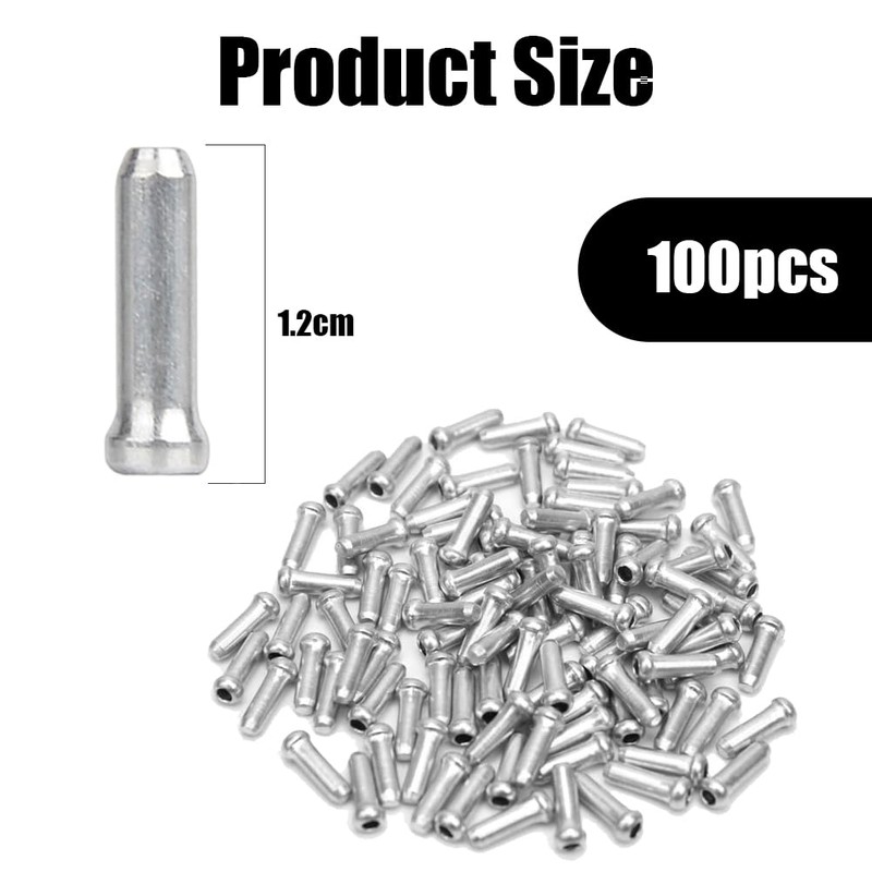 100 Pack Silver Alloy Mountain Bicycle Brake End Sleeves End