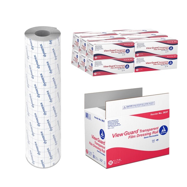 Dynarex View Guard Transparent Film Dressing Rolls, Non-Sterile Transparent Film Dressing That Protects Minor Wounds and Easily Conforms to Body Contours, 8" x 11 yds., 1 Box of 12 Dressing Rolls