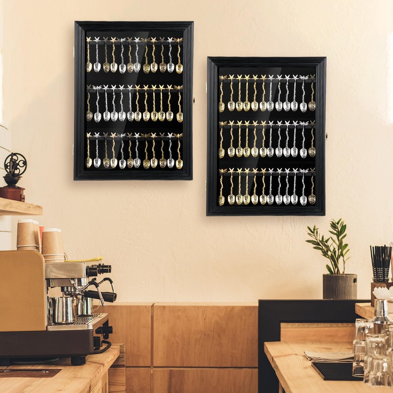 Silipull 60/36/18 Souvenir Tea Spoon Display Case Wall Mount Wooden