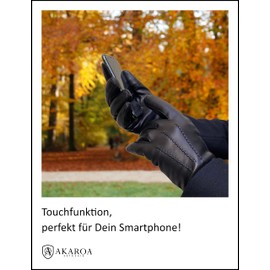 AKAROA ESTD 2019 DAN Men's Leather Gloves, Touchscreen Function, Italian Leather, Lining Made of Original New Zealand Lambskin, 5 Sizes S - XL, dan black