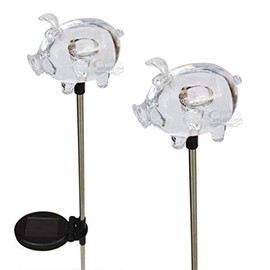 Unido Box Pig Solar Garden Stake Light LED Color-Changing, Set of 2