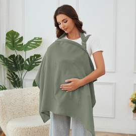 Muslin Nursing Cover for Baby Breastfeeding, Breathable 100% Cotton Breastfeeding Cover with Rigid Hoop for Mother Nursing Apron (Roman Green)