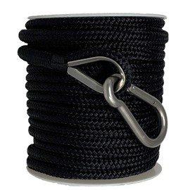 Boat Anchor Rope - 150 ft x 3/8 inch - Double Braided Nylon Anchor Line/Boat Rope with 316SS Thimble and Heavy Duty Marine Grade Snap Hook - Black - Rainier Supply Co