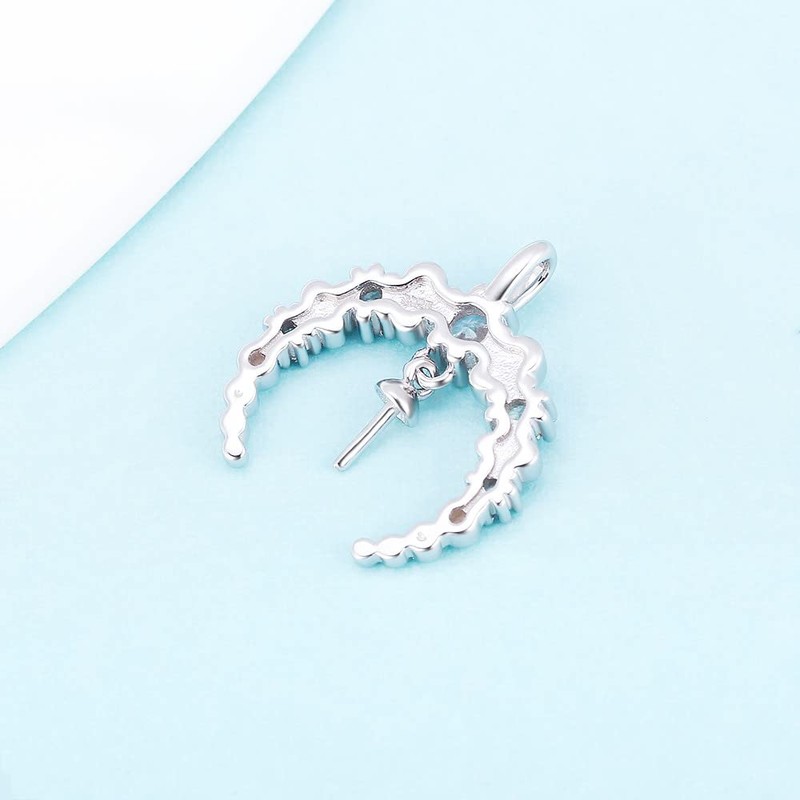 LGSY Moon CZ Bail Pendants for Pearl Jewelry Making Sterling