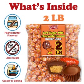Zero Sugar ReeseMilk Chocolate Peanut Butter Cups, 2 Lb, Sugar Free Individually Wrapped Peanut Butter Cups Treat, Bulk Sugar Free Candy, Keto Friendly, Gluten Free, Appx 130 Pieces