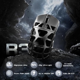 ATTACK SHARK R3PRO 46g SUPERLIGHT Magnesium Alloy Mouse, 8000Hz Wireless Polling Rate, 26000DPI, 2.4G/BT/Wired Gaming Mouse, PixArt PAW3395 Sensor, Programmable Mice with Coiled Cable, PC/Mac, Grey