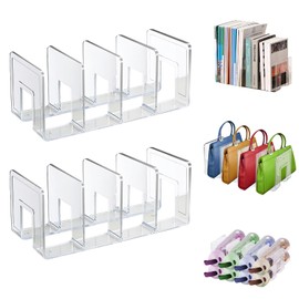Lemical Acrylic Clear File Sorter 2Pcs Desk File Holder Bookend 4 Compartments Book Divider Documents Magazine Organizer Acrylic Shelf Bookshelf Storage Holder for Home Office