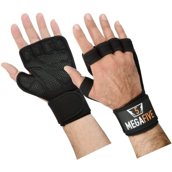 MEGAFIVE - Crossfit Weight Lifting Gloves, Ideal for Gymnastics, Fitness, Pull-Up Bar, Wrist Protection for Men and Women (M)