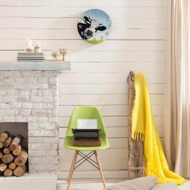 Britimes Round Wall Clock Silent Non-Ticking Battery Operated Clock 10 Inch, Funny Green Farm Cow Home Decor for Living Room, Bathroom, Bedroom, Kitchen, Office and School