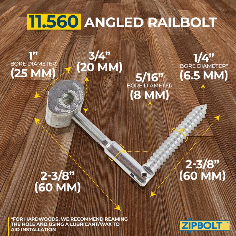 Zipbolt 11.550 Angled Railbolt Bulk Pack — Angled Staircase Handrail