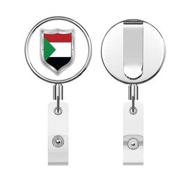 Sudan Shield Flag Round ID Badge Key Card Tag Holder Badge Retractable Reel Badge Holder with Belt Clip
