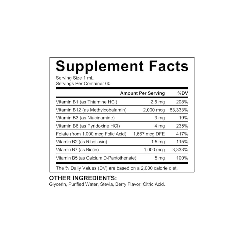 Vitamin B Complex Liquid Drops 20000mcg with Methyl B12, Folate,