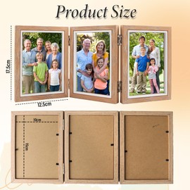 SRunDe Picture Frame for 3 Photos Collage 10 x 15 cm Tri-Fold Desk Frame Folding Wood Colour for Family Friend Gift and Office Decoration