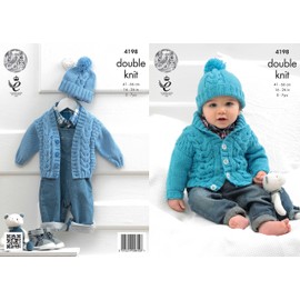 King Cole 4198 Knitting Pattern Cardigans and Hat to knit in King Cole Cherished DK