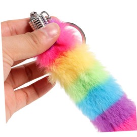 SAFIGLE 2pcs Fluffy Aesthetic Keychains Soft Plush Pendant Accessories for Bags Wallets Cute Fuzzy Keychain in Rainbow Colors for Women Girls