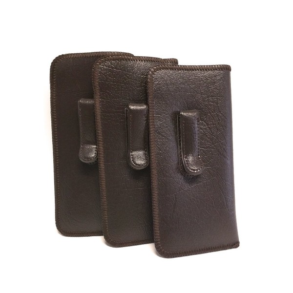 Mens Soft Slip-in Case w/Metal Clip Medium Sized in Brown (3 Pack)