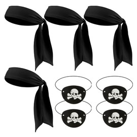 NIEITRK 8 Pcs Pirate Party Favors - Black Pirate Bandana, Eye Patch & Costume Accessories for Women