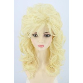 LeMarnia Women's Golden Yellow Fluffy Long Curly Wig Rock Singer Wig Halloween Party Costume Wigs