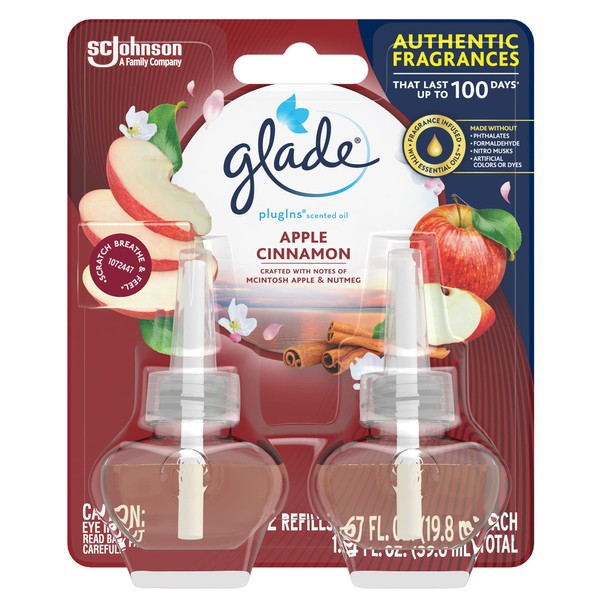 Glade PlugIns Refills Air Freshener, Scented and Essential Oils for Home and Bathroom, Apple Cinnamon, 1.34 Oz, 2 Count