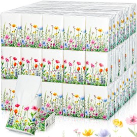 Therwen 100 Pack Pocket Tissues Travel Packs Bulk 1000 Sheet Mini Tissues Bulk 3 Ply Small Travel Size Paper Individual Pocket Size(Wildflowers)