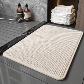 Hapace Bathroom Rugs Non-Slip Bath Mat,17"×24",Machine Washable&Water Absorbent Bath mats for Bathroom, Soft Shaggy Thick Microfiber Bath Rug for Shower,Tub,Beige