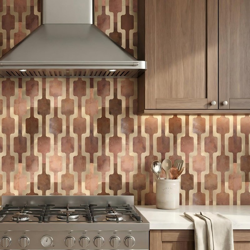 OYASIMI 60pcs 3D Metallic Look Peel and Stick BacksplashTiles,Retro Brown