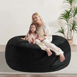 WSOFRLAC 6FT Bean Bag Chair, Big Giant Bean Bag Chairs for Adults Kids, Large Beanbag Chair with Filler, High Density Memory Foam Stuffing, Soft Lazy Bags with Detachable Washable Cover, Black