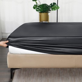 Ersmak Satin Fitted Sheet Only, Luxury Silky King Fitted Sheet Ultra Soft Deep Pocket Bottom Sheet, Wrinkle & Fade Resistant - Black