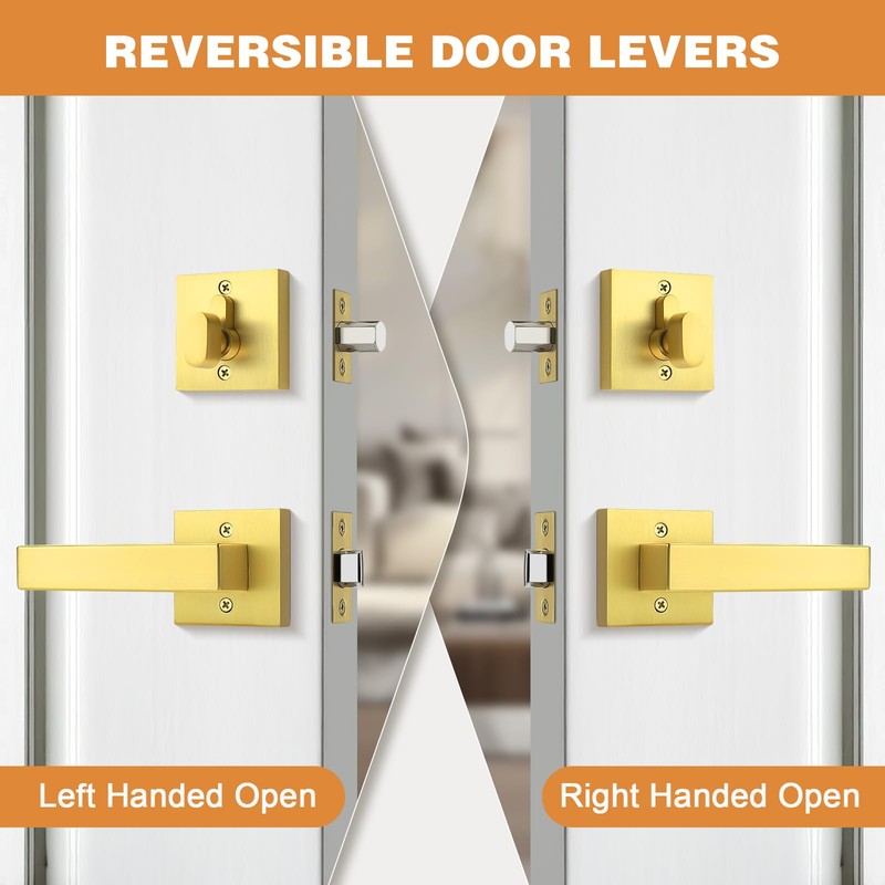 Probrico Keyed Alike Brushed Gold Exterior Door Locksets Square, Satin