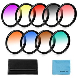 49mm Graduated Color Filters Kit 9 Pieces Gradual Colour Lens Filter Kit Set Accessory for Canon Nikon Sony Pentax Olympus Fuji DSLR Camera + Lens Filter Pouch +Lens Cleaning Cloth