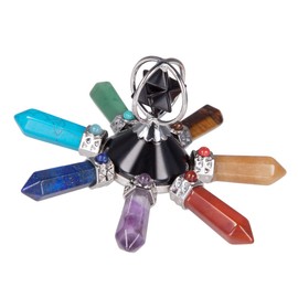 mookaitedecor 7 Chakra Quartz Energy Generator with Merkaba, Reiki Healing Crystall Obsidian Pyramid for Meditation and Decoration