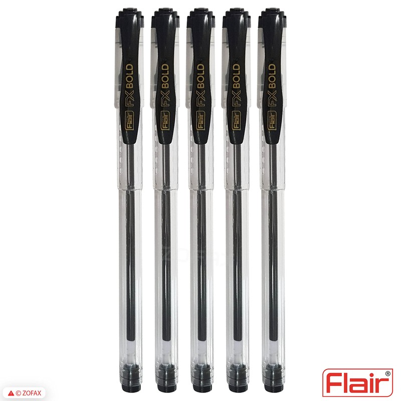 5 x 1.0mm FLAIR FX Dark BLACK Ballpoint Pens Smooth