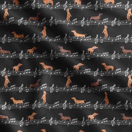 Soimoi Dog Print - Black, Canvas Fabric Material - 56 Inch Wide, 1 Metre, Unstitched Fabric for Upholstery, Bags, Workwear and Outdoor Gear.