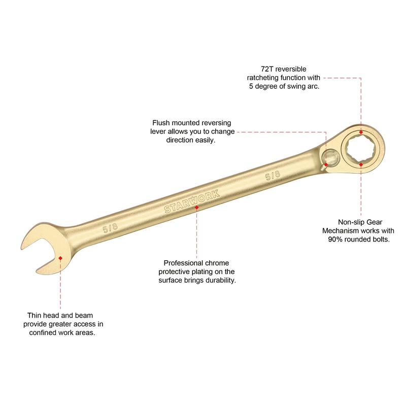 STARWORK 6-Point SAE 15° Offset GPlating™ Reversible, Non-Slip, Long Pattern,