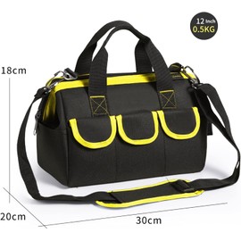 12inch Tool Bag​ for Heavy Duty, Canvas Tool Bag, Tool Bag with Waterproof Molded Bottom,Multi-pocket wide mouth tool bag,Electricians Tool Bags, Adjustable Shoulder Strap Organizer