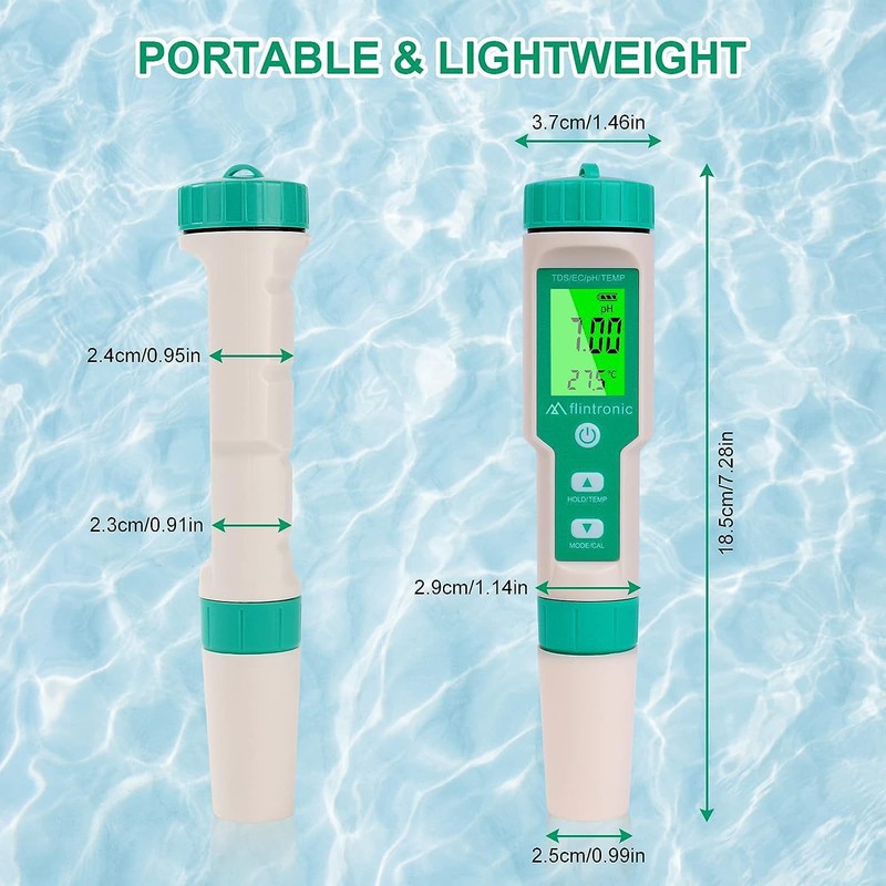 flintronic 4-in-1 PH Meter, PH/TDS/EC Temperature Tester with Backlight, 0-14