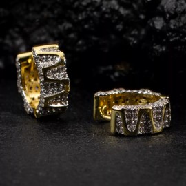 Sterling Iced Cz Two Tone Yellow Gold Plated Sterling Silver Men's Hoop Earrings