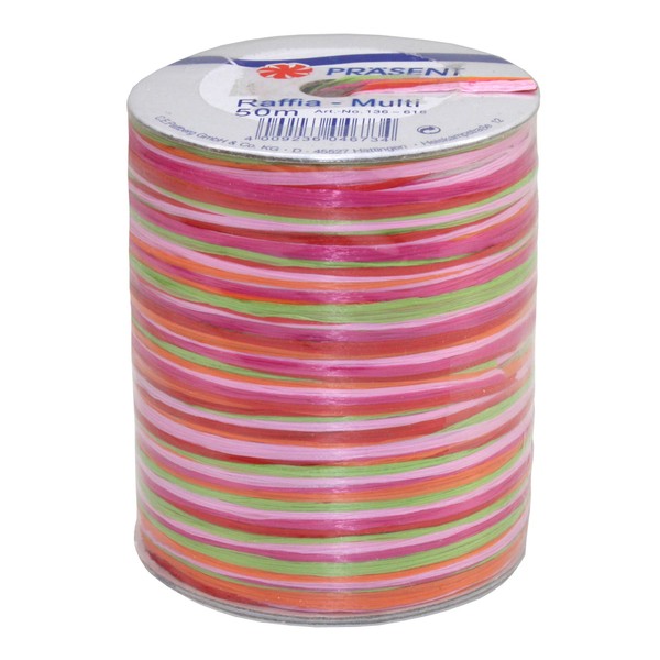 C.E. Pattberg Raffia Multicolour red-Green-Pink Ribbon, 55 Yards Gift Ribbon for Wrapping Presents, 5-Strand Ribbon for Gifts, Accessories for Decorating and Handicrafts, for Every Occasion