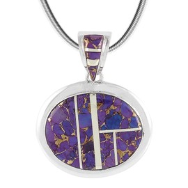 Turquoise Necklace Pendant 925 Sterling Silver Genuine Gemstones (20") (Purple Turquoise)