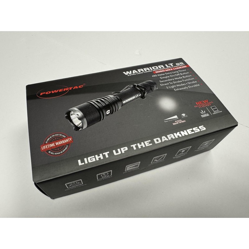 PowerTac Warrior LT Tactical Flashlight, 3050 Lumens LED, Long-Throw Luminosity,