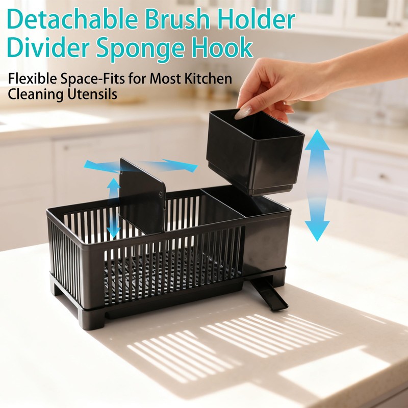 ZHABAYEN Sink Organizer, Black Sponge Holder with Scrub Brush Holder,