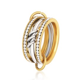 BONJOULRY Gold Rings for Women – Non Tarnish Stackable Rings Set, 14K Gold Plated & Silver Rings for Women, Waterproof & Dainty CZ Statement Rings, Hypoallergenic Ring Set, Size 5-10