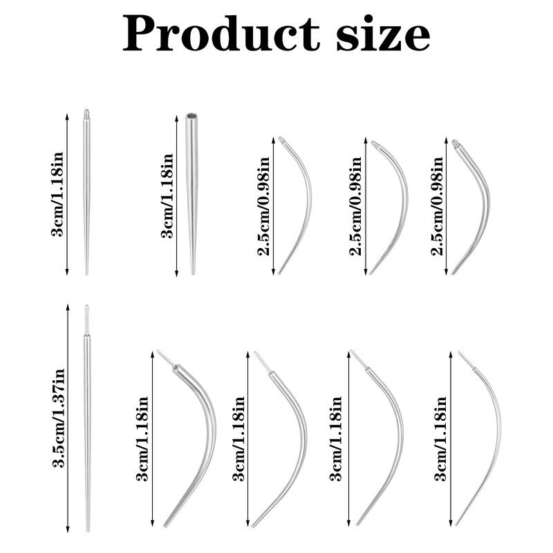 10Pcs Piercing Insertion Tool, 14G/16G/18G Piercing Taper Stainless Steel Threader